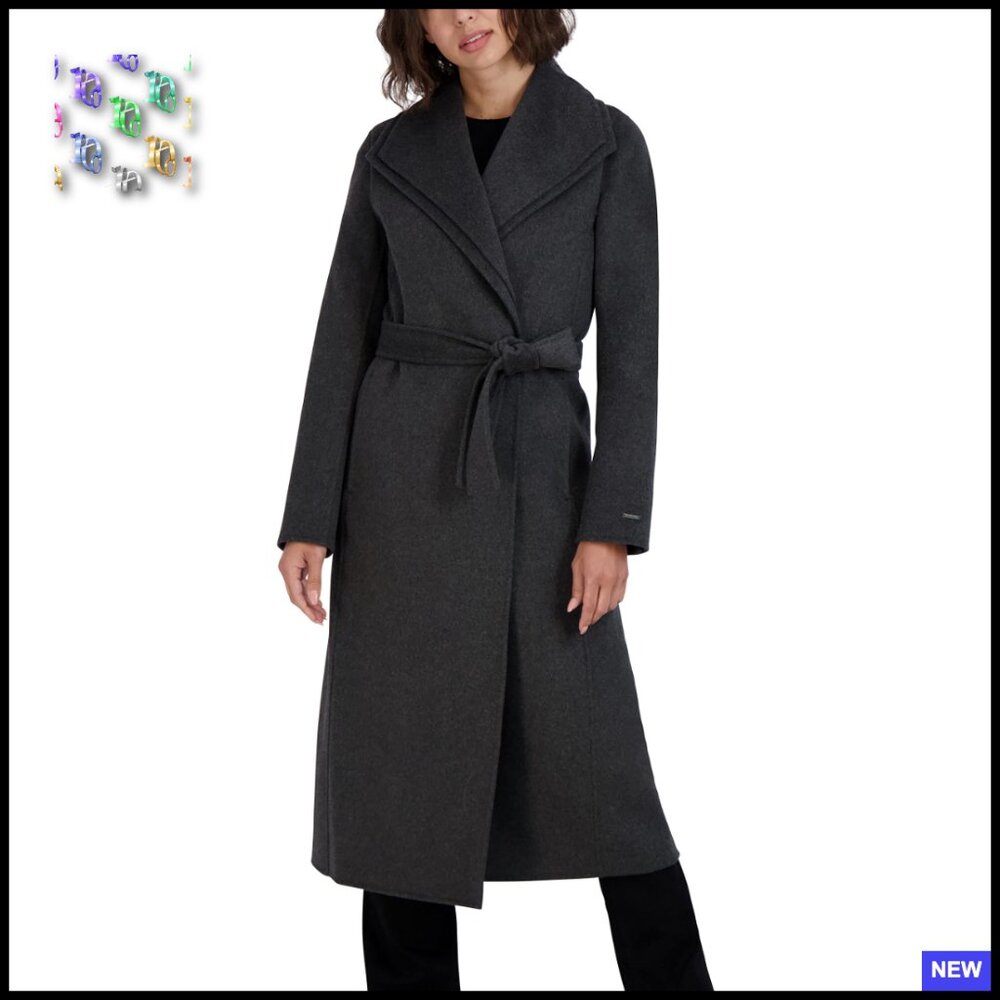 Long Wool Blend Wrap Coat Slim Fit Elegant Minimal Chic Double Faced